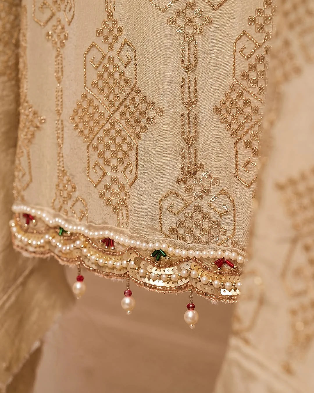 Ivory Jewel-Tone Neckline Suit Design