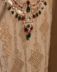 Ivory Jewel-Tone Neckline Suit Design