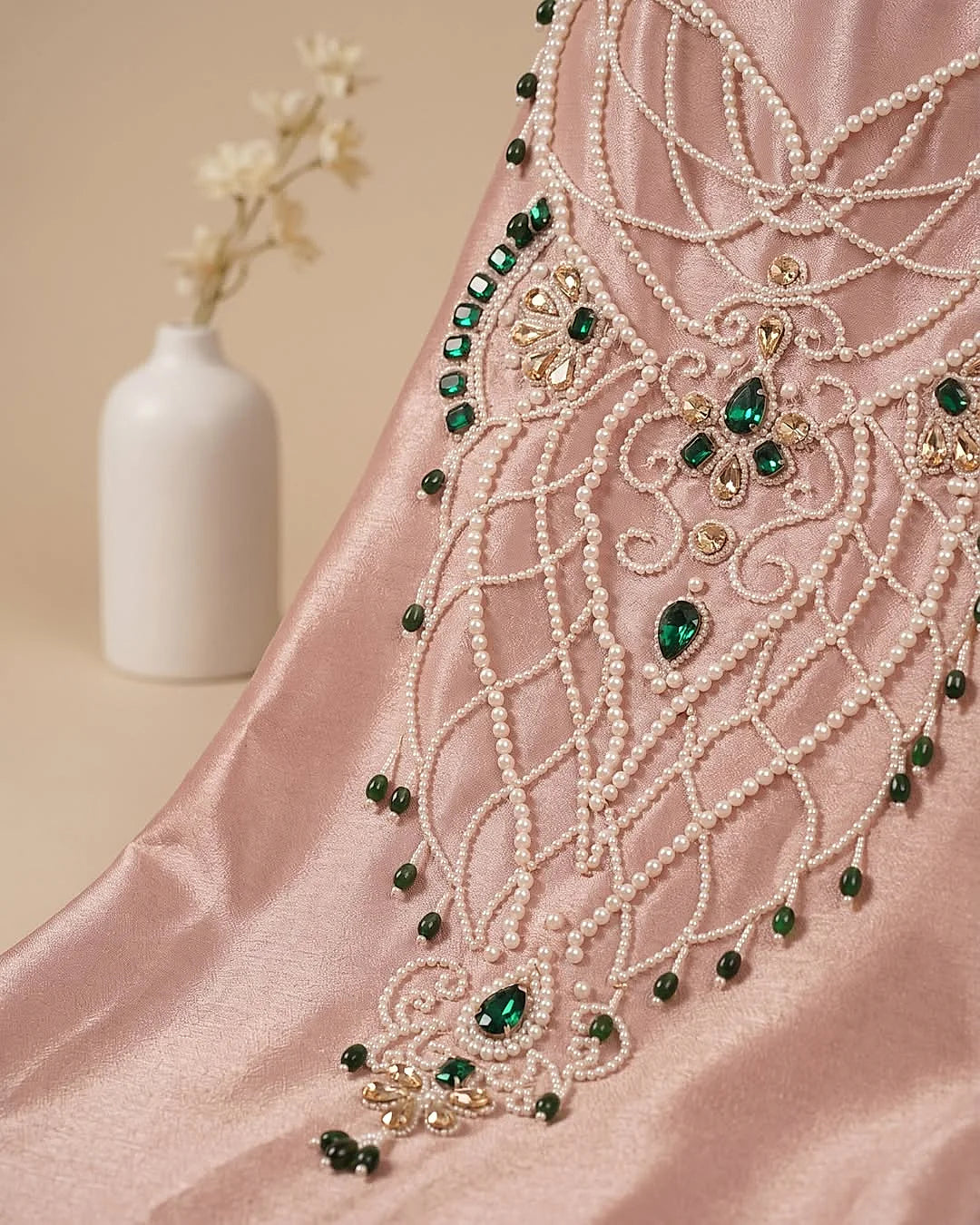 Blush Jewel-Tone Neckline Suit Design