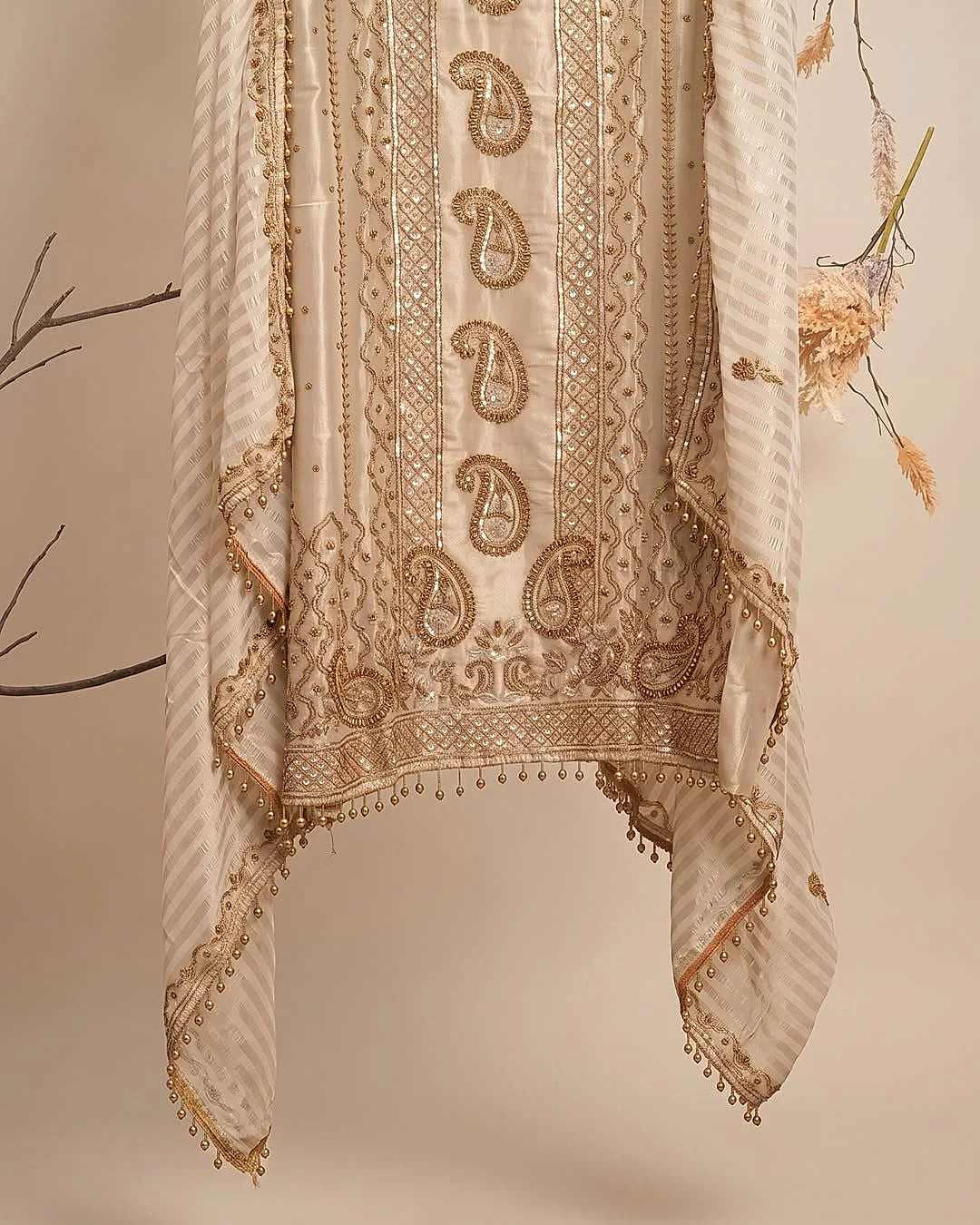 Ivory Gold Paisley Panel Suit Design
