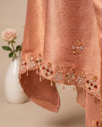 Peach Ornamental Neckline Suit Design