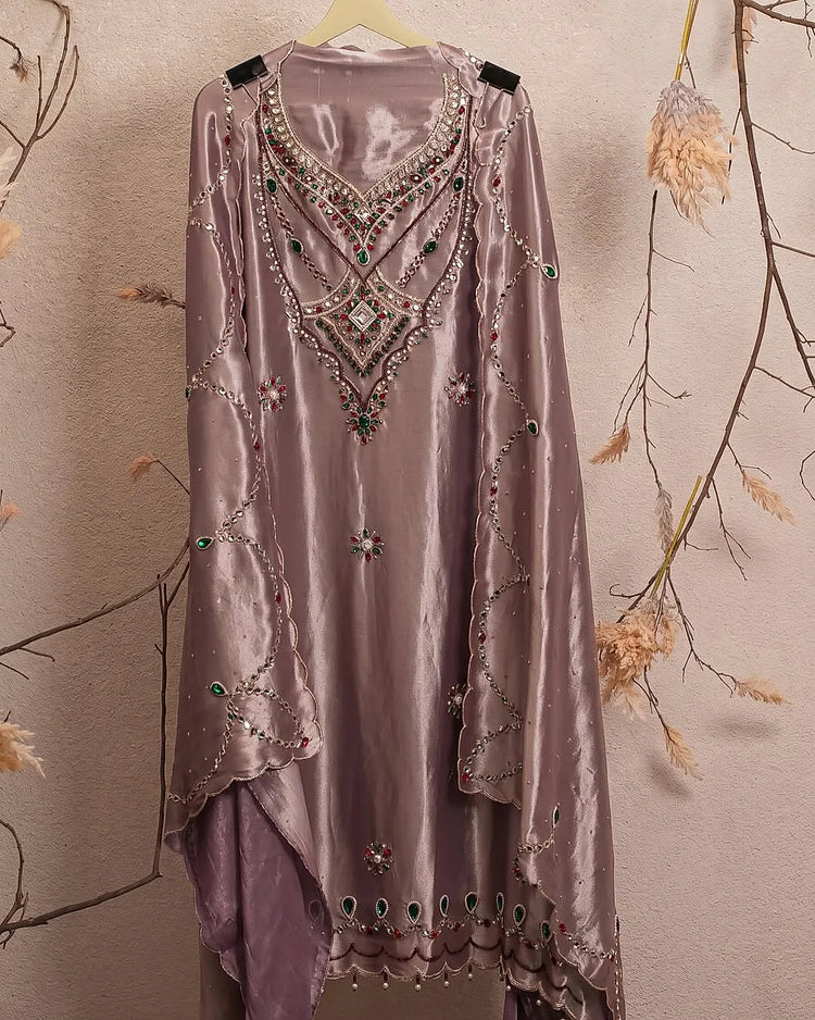 Mauve Jewel-Tone V-Neck Suit Design