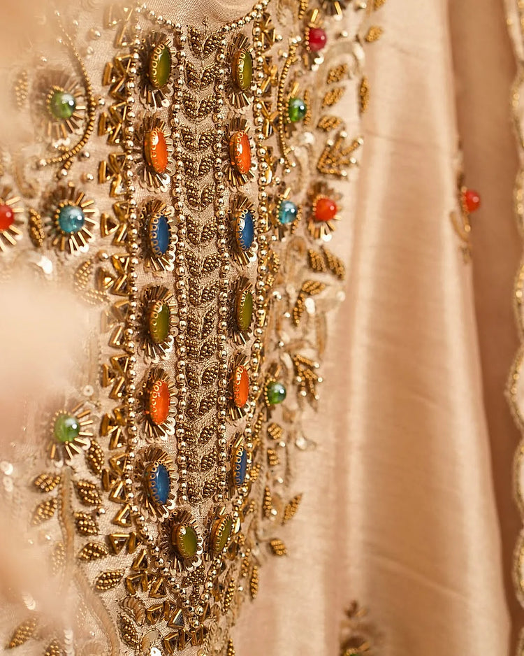 Champagne Multicolour Embellished Suit Design