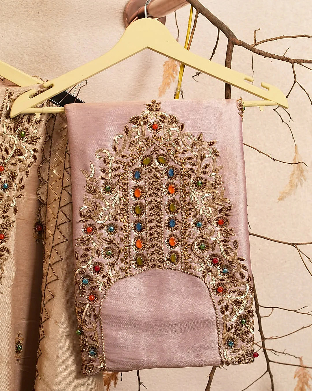 Champagne Multicolour Embellished Suit Design
