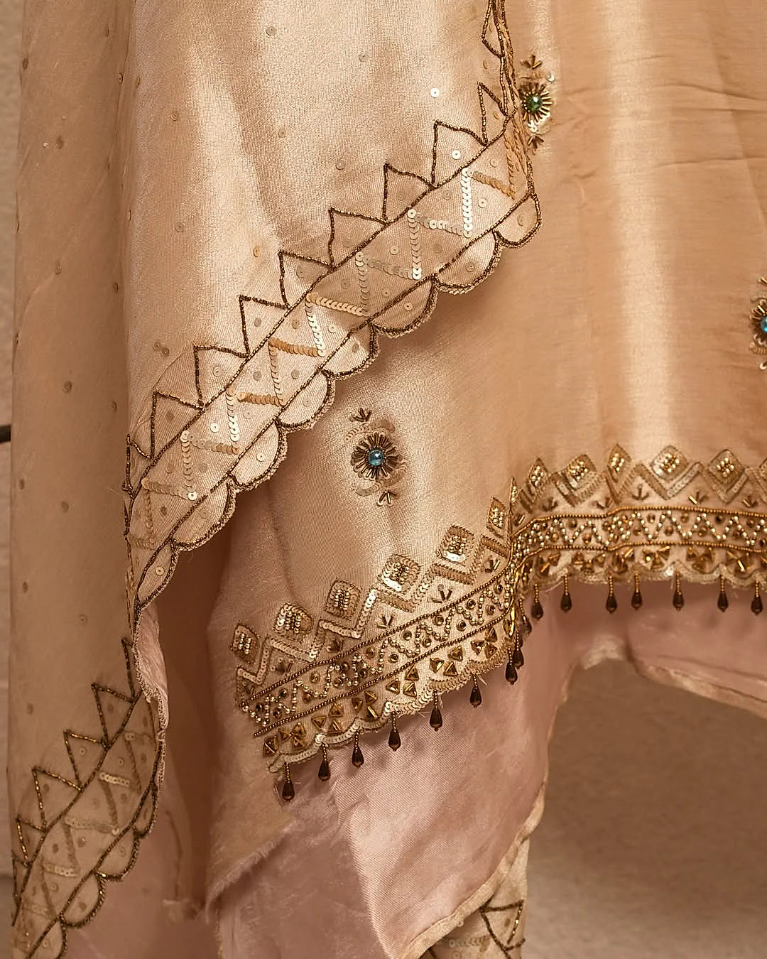 Champagne Multicolour Embellished Suit Design