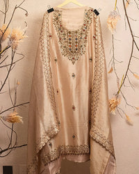 Champagne Multicolour Embellished Suit Design