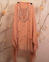 Peach Layered Reflective Neckline Suit Design