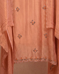 Peach Layered Reflective Neckline Suit Design