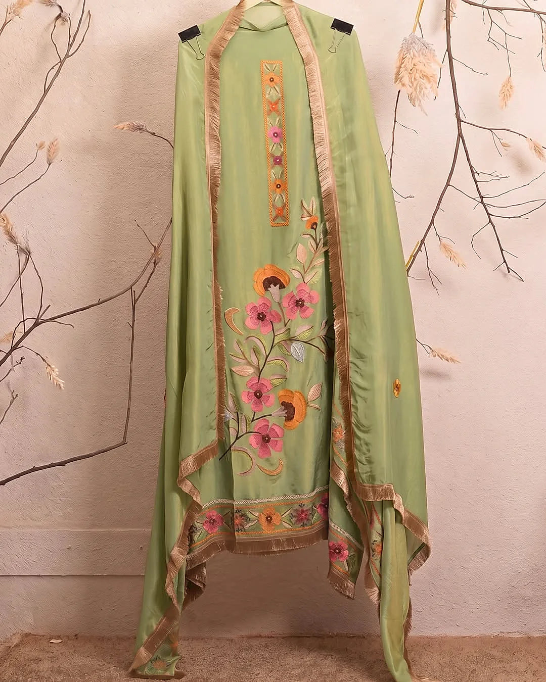 Pistachio Floral Panel Suit Design