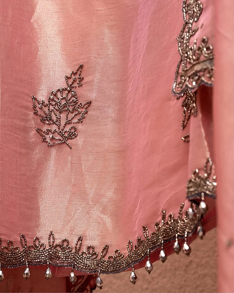 Rose Pink Dark Floral Motif Suit Design