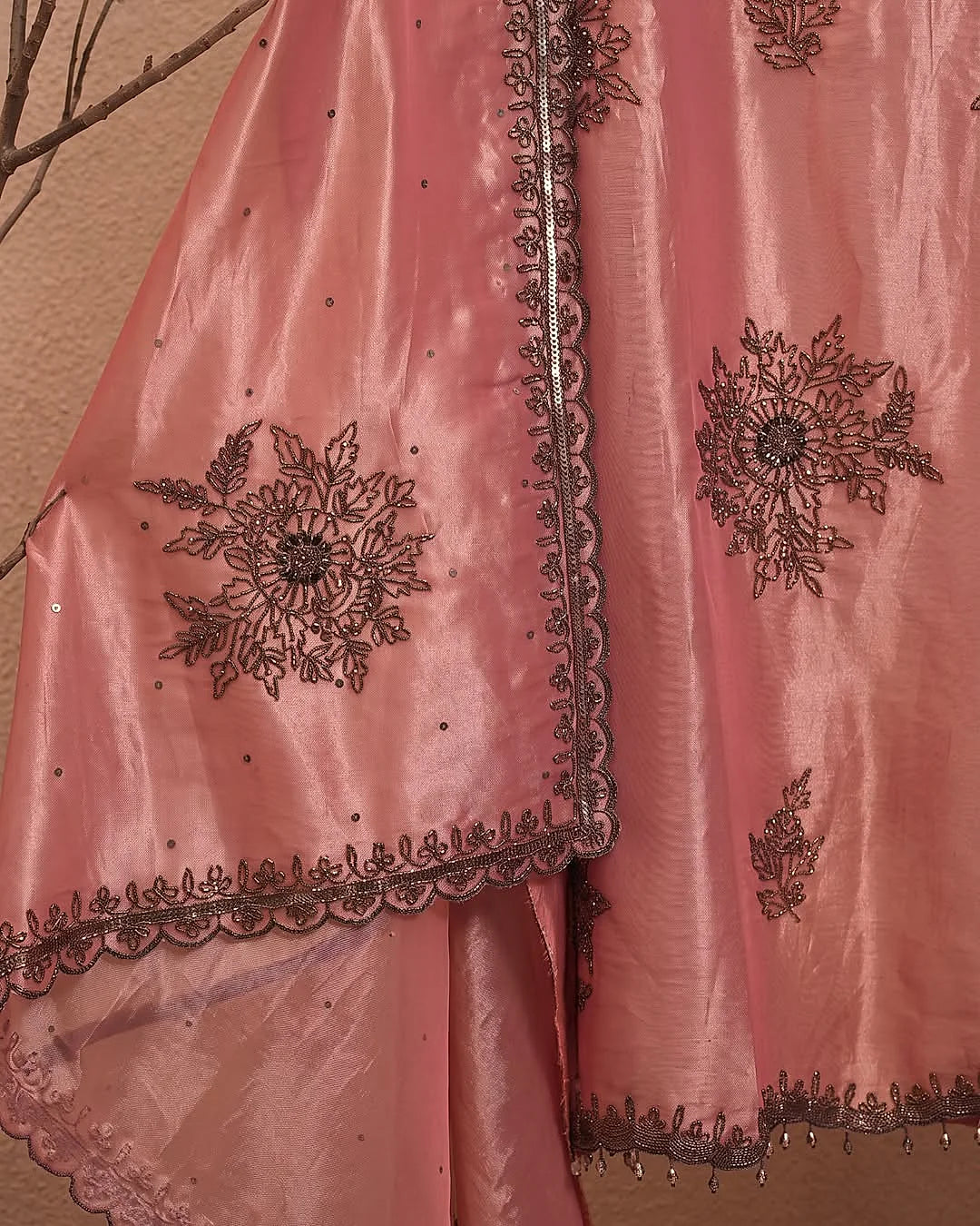 Rose Pink Dark Floral Motif Suit Design