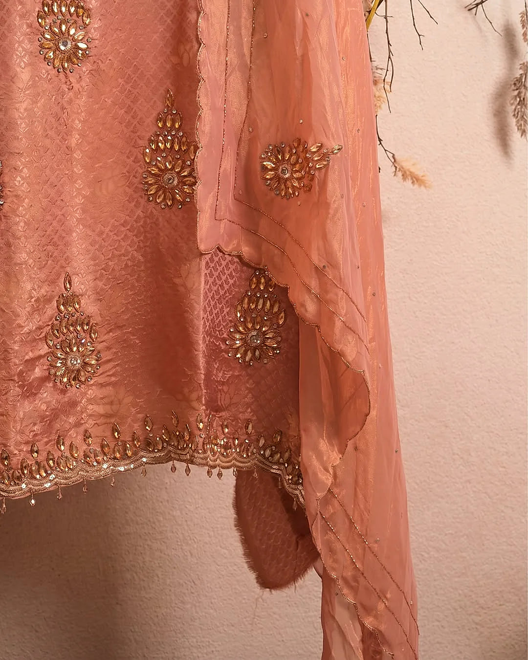Coral Scattered Ornamental Suit Design