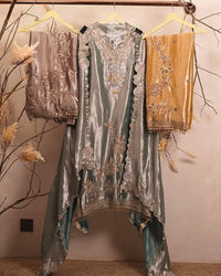 Blue Grey Floral V-Neck Suit Design