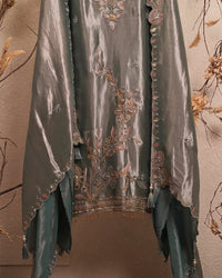 Blue Grey Floral V-Neck Suit Design