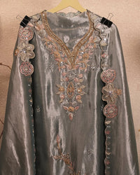 Blue Grey Floral V-Neck Suit Design