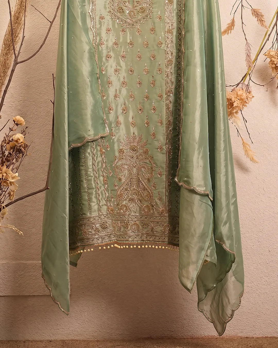 Mint Ornamental Front Panel Suit Design
