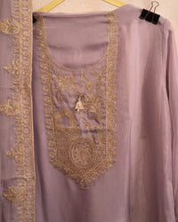 Lavender Gold Floral Neckline Suit Design