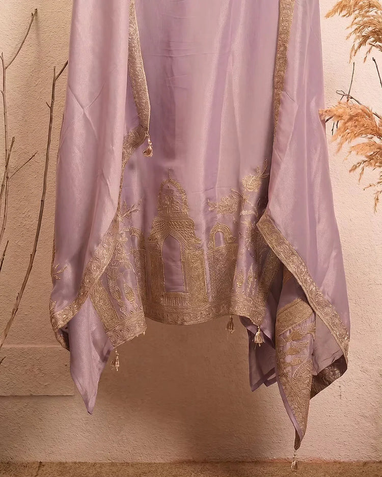 Lavender Gold Floral Neckline Suit Design