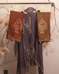 Plum Pale Floral Border Suit Design