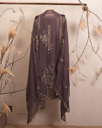 Plum Pale Floral Border Suit Design