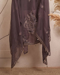 Plum Pale Floral Border Suit Design