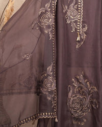 Plum Pale Floral Border Suit Design
