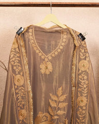 Taupe Gold Botanical Border Suit Design