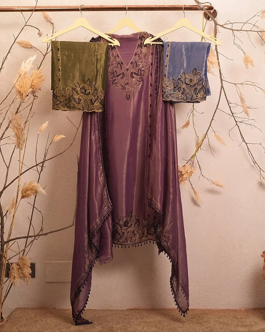 Deep Plum Floral Hem Suit Design