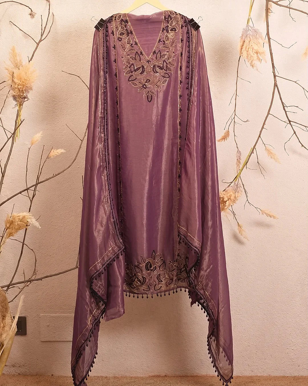 Deep Plum Floral Hem Suit Design