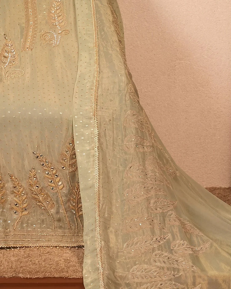 Pale Mint Delicate Border Suit Design