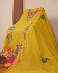 Yellow Multicolour Floral Neckline Suit Design