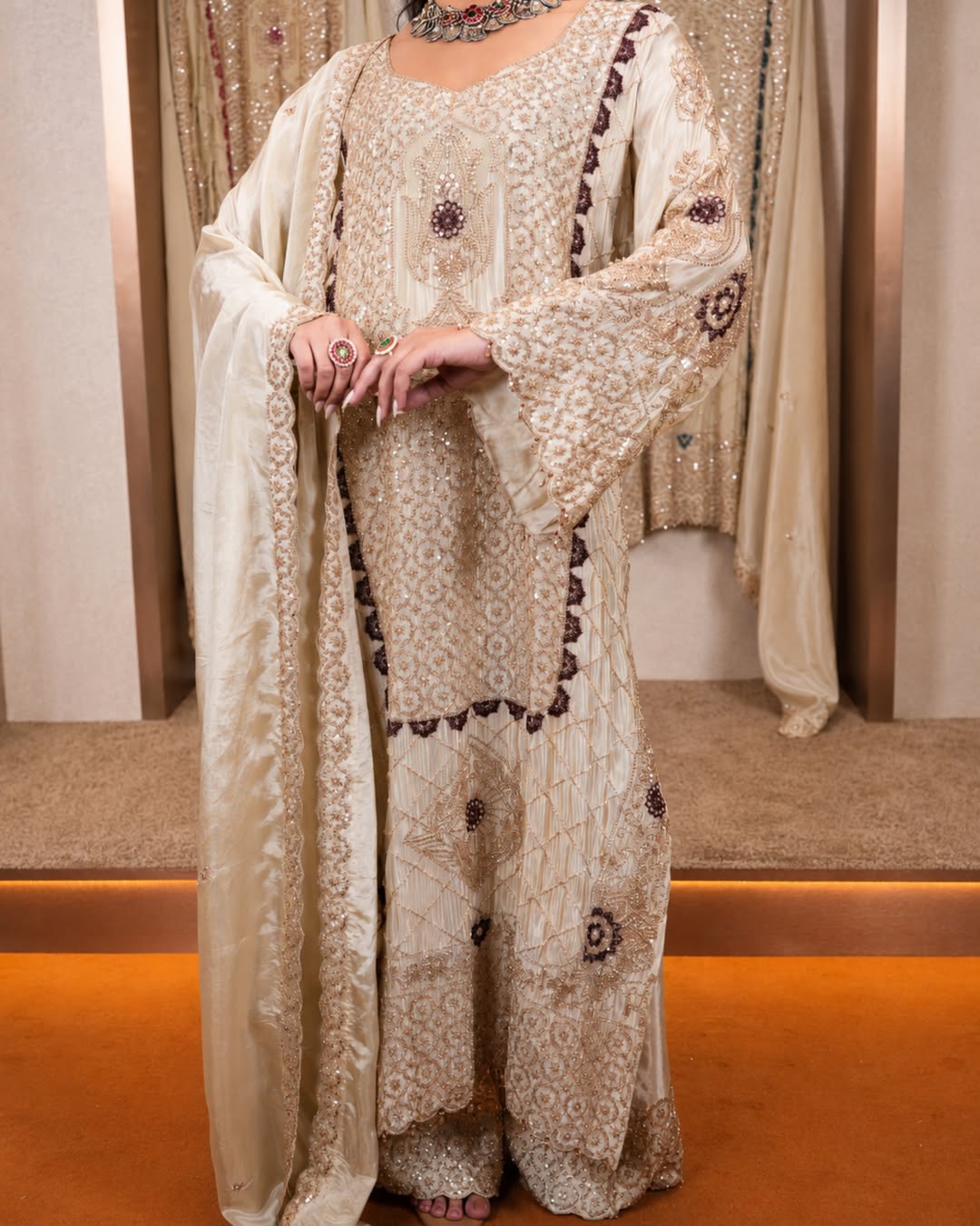 Ivory and Plum Embellished Suit