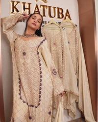 Ivory and Plum Embellished Suit